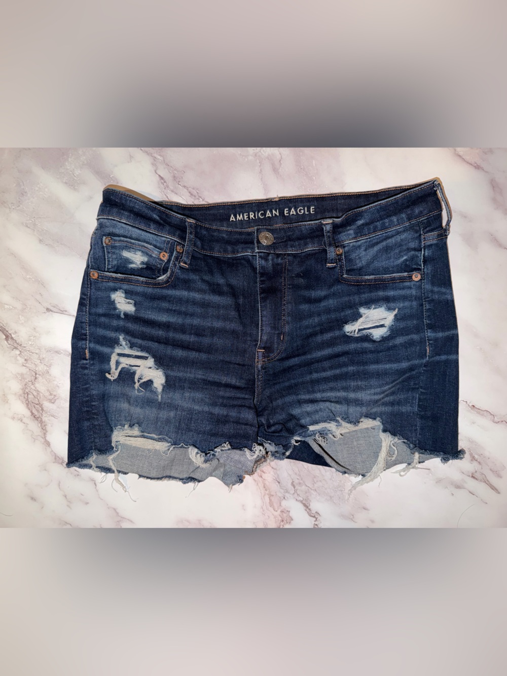 American Eagle Distressed Dark Wash Denim Shorts - Blue